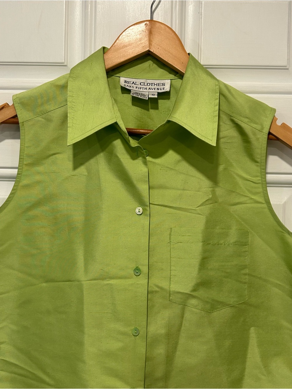 Vintage Real Clothes Saks Fifth Avenue sleeveless button-up Raw Silk Blouse Sz10 - Picture 4 of 8